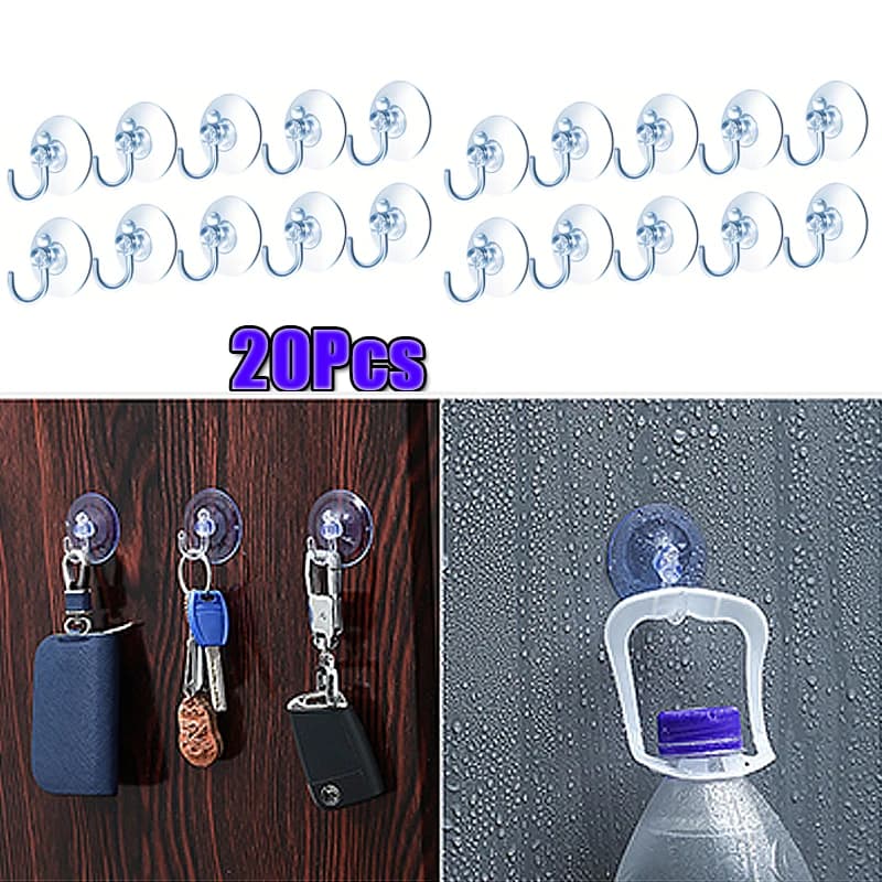20 Pezzi Gancio a Ventosa Trasparente in Plastica Robusta, Gancio Sottovuoto in PVC per Insegne, Decorazioni Festive, Porte di Negozi, Accessori per Cucina e Casa