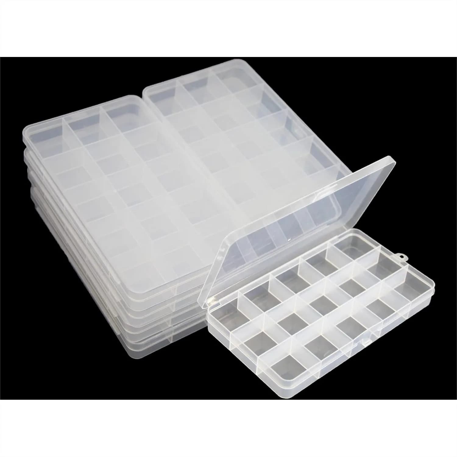 Set di 8 Contenitori Organizzatori in Plastica con 15 Scomparti, Scatole Trasparenti con Divisori Fissi per Gioielli, Artigianato, Attrezzatura da Pesca