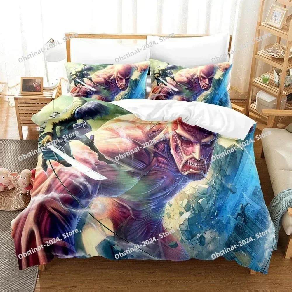New Attack On Titan Bedding Set Printed Bed Set With Pillowcase Bed Duvet Cover Soft Single Double Queen Super King Size Bedroom
