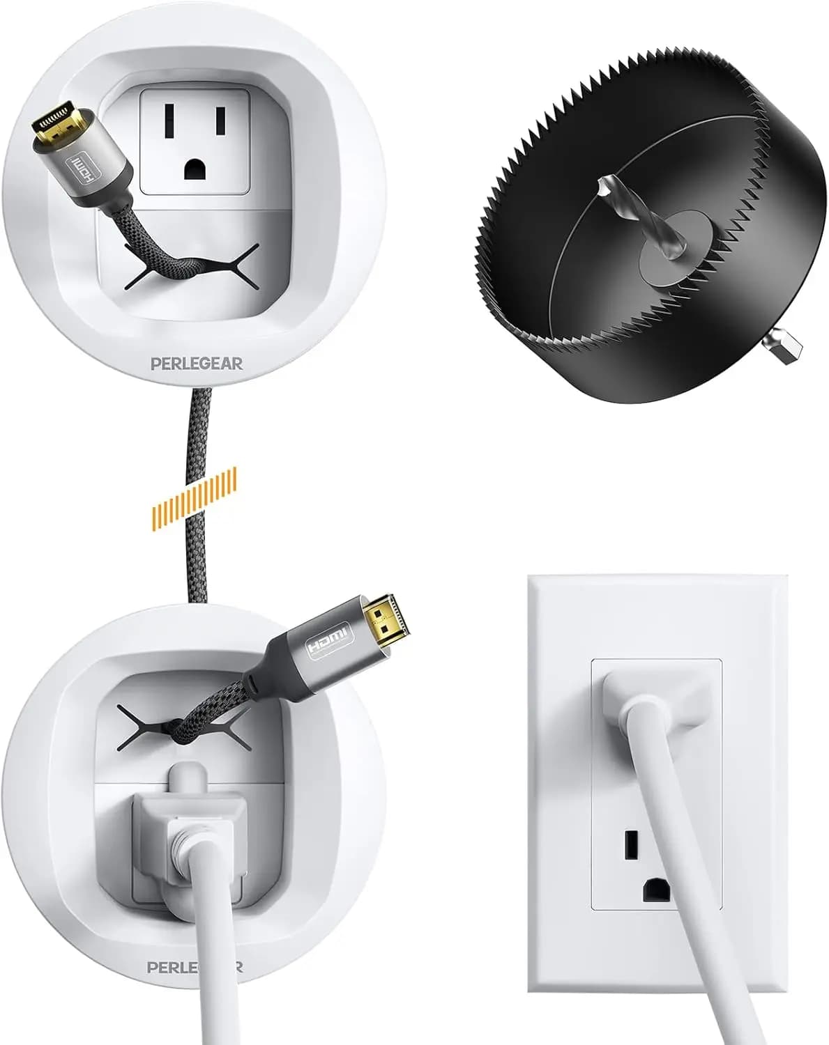 Kit di gestione cavi a muro per TV e altoparlanti, include guida per la foratura e accessori per una facile installazione