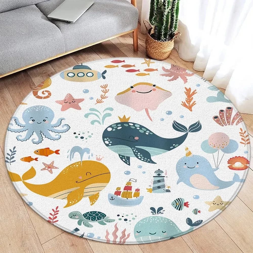 Round carpet with dinosaur pattern of cartoons, often, wear-resistant, anti-loss of fur, easy to clean, for children's room and play area