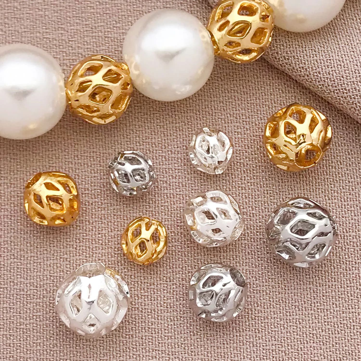 50pcs 18k genuine gold thick silver platinum hollow ball suitable for DIY making necklace bracelet spacer beads