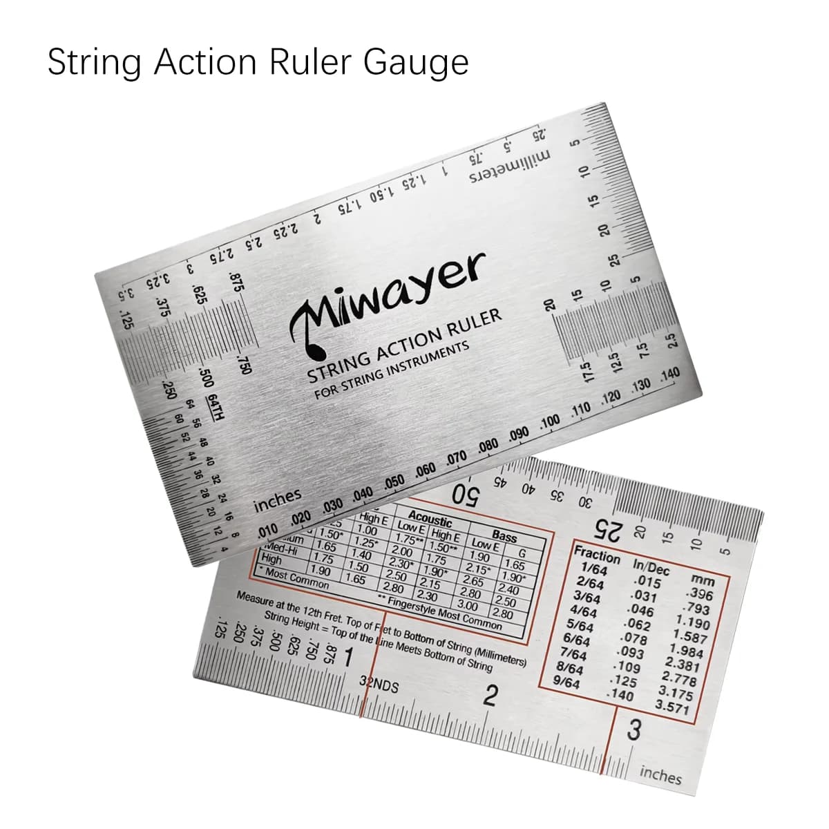 Miwayer Multi-instrument String Action Ruler, Practical Luthier Calibration Tool for Guitar Banjo Bass Ukulele Mandolin