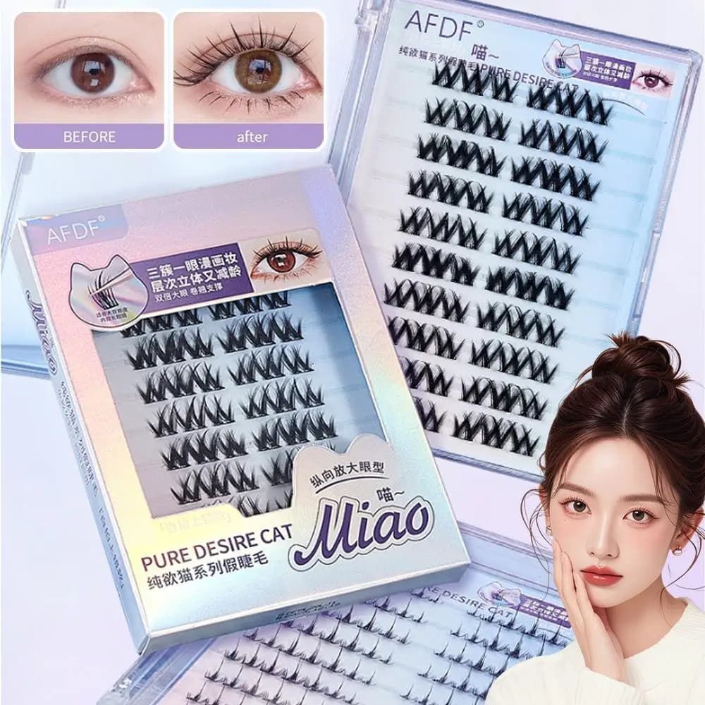 4 Self-adhesive Fin Eyelashes, Manga Eyelashes and Sunflower Without Fai-da-Te Colla, Extension Eyelashes Style Girl Group