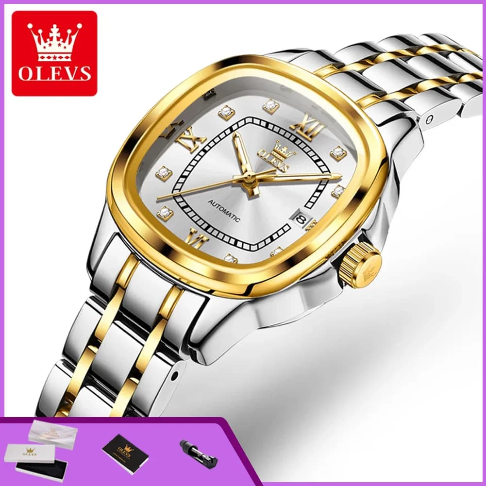 OLEVS 9810 Orologi da Donna Impermeabili con Calendario Luminoso, Orologi da Polso Meccanici Automatici Originali, Eleganti Orologi di Lusso per Signore
