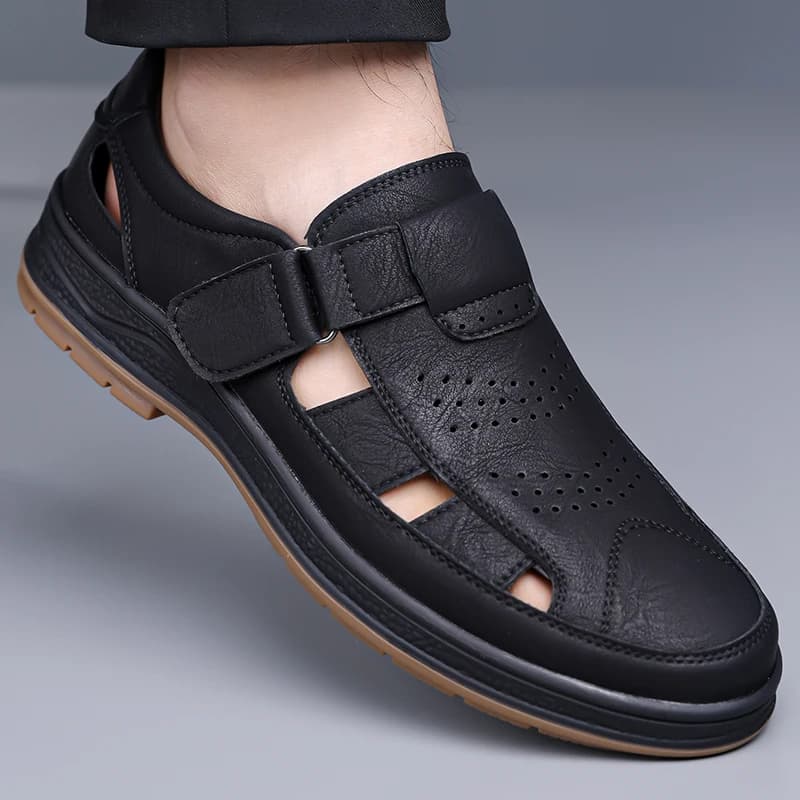 Men's Hollow & Breathable Slip-on Loafers, Summer Comfort Cutout Shoes, Non-slip for Outdoor & Driving-XH2203