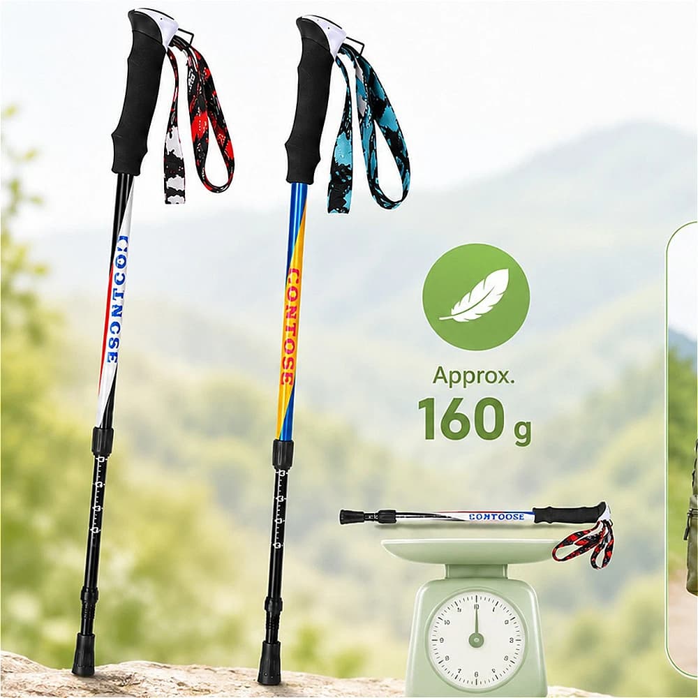 Portable Telescopic Trekking Pole Lightweight Aluminum Adjustable Walking Sticks with Cartoon Wrist Strap for Kids Camping