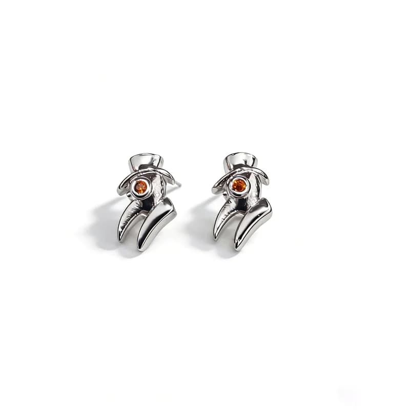 Earrings Unique tooth shaped pendants, Punk Silver Earrings with Orange Stone, Cool Jewelry for Daily Use and Celebrations