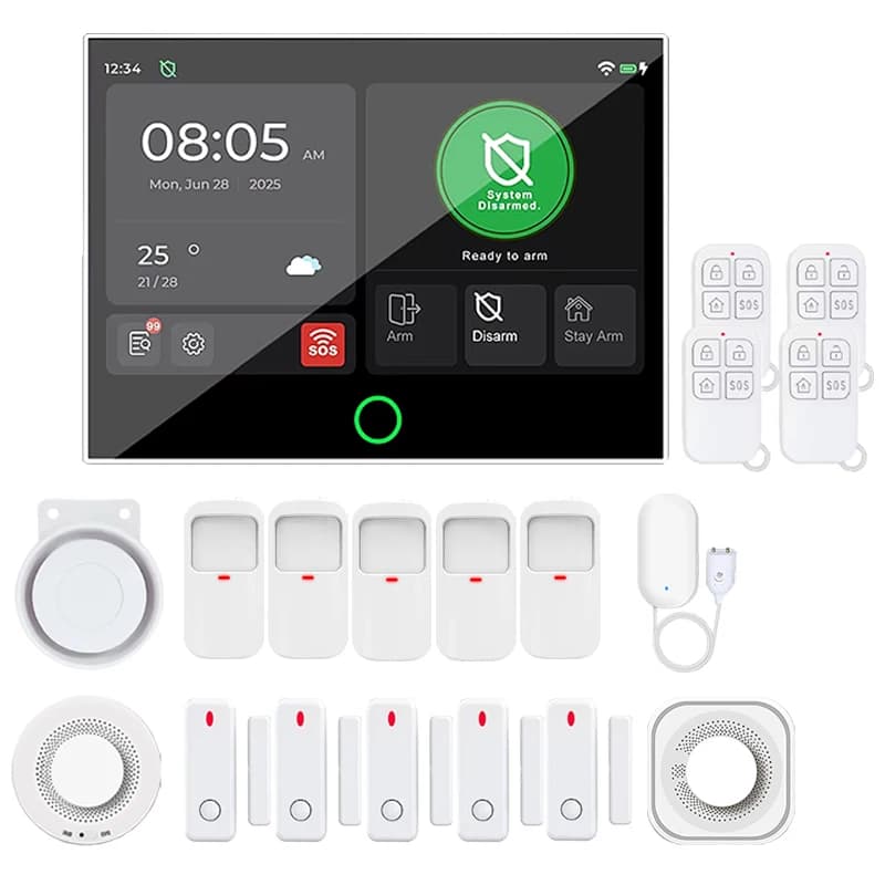 Sistema di Allarme Domestico 4G WiFi 2025 con Rilevatore di Segnale, Telecamere di Sicurezza, Rilevatore di Fumo e Sensore di Movimento Antifurto