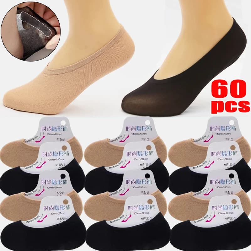 20-60pcs Summer Ultra-thin Boat Socks for Women Velvet Invisible Sole Shallow Socks Low Cut Anti Slip Silicone Socks for Women