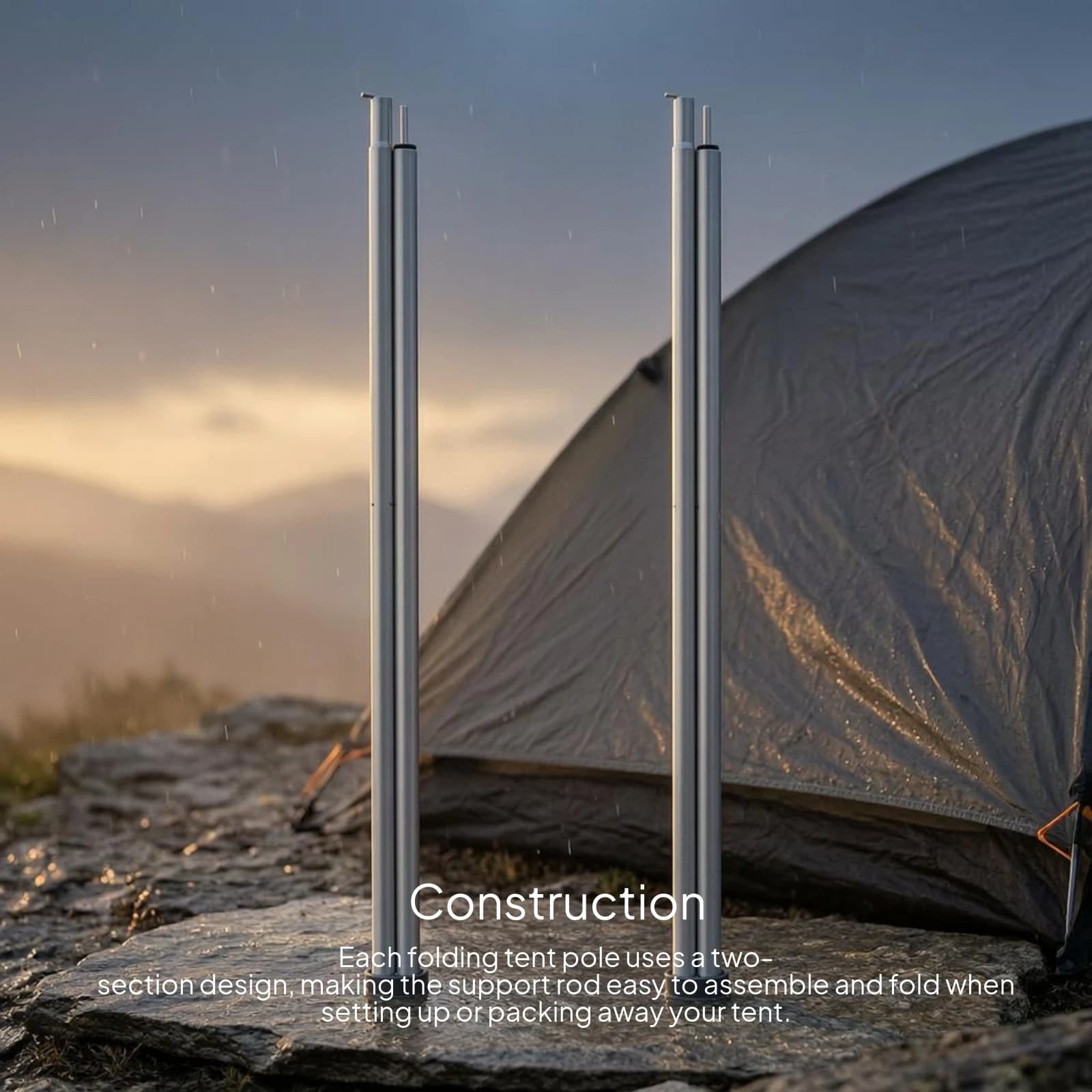 2 Pieces Folding Tent Pole Matching Galvanized Tent Pole Support Rod Foldable