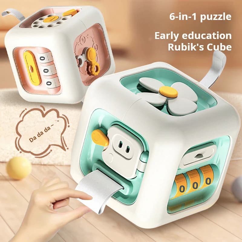 Cubo Montessori 6 in 1, Giocattoli Educativi, Giochi Sensoriali per Bambini e Bambine, Busy Board per Sviluppo Abilità, Cubo con Cassetti