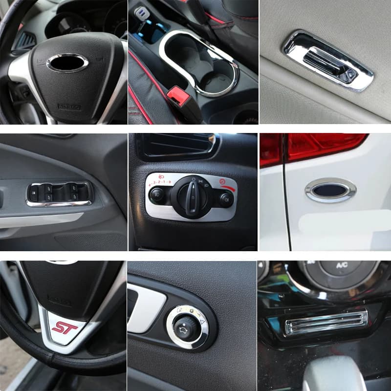 For Ford Ecosport 2013 - 2017: Wall stickers for flying logo, glass frame, change panel, knob cover and decorative accessories