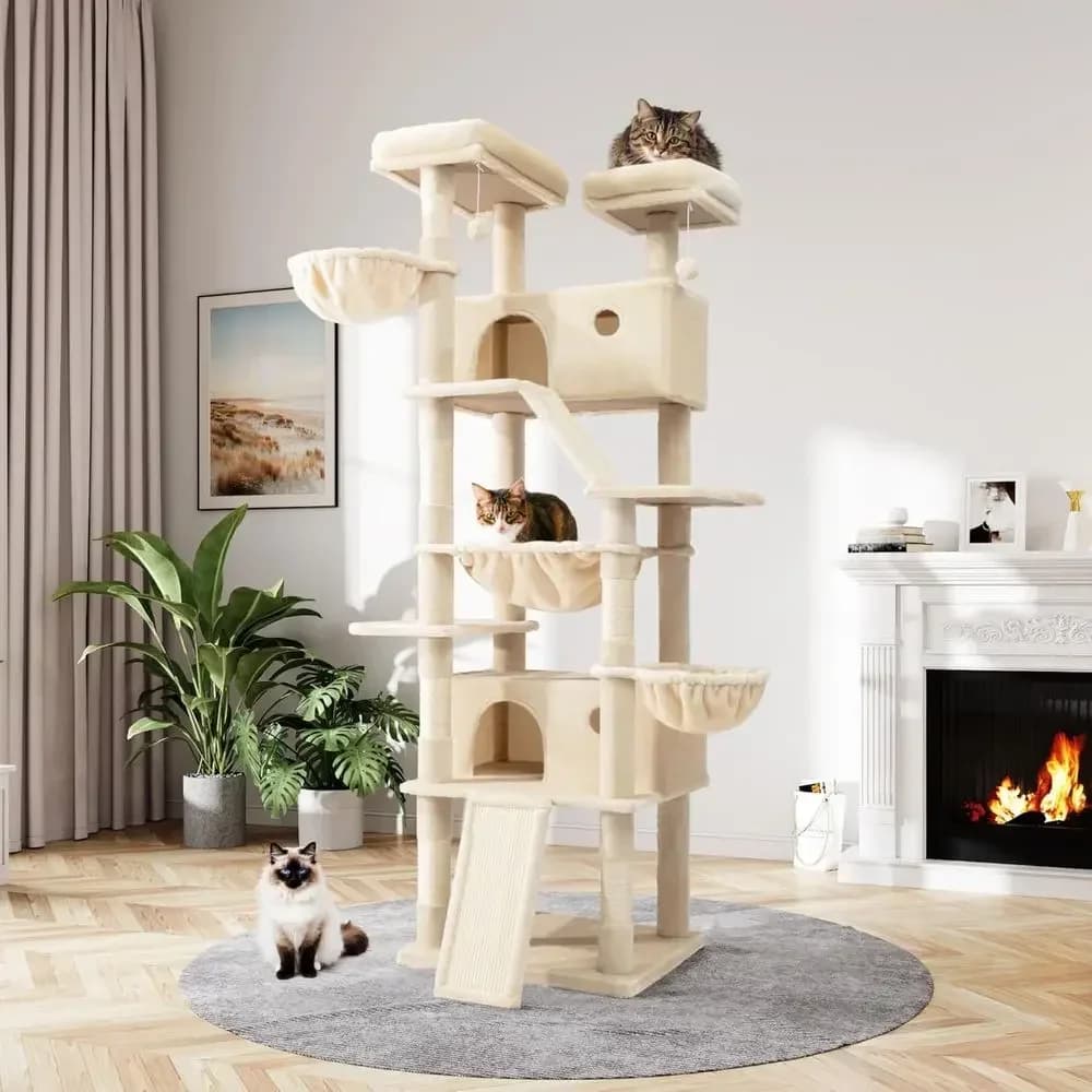 81 Multi-Level Tall Cat Tree Tower with Sisal Posts, Plush Perches, and Hammock for Large Indoor Cats