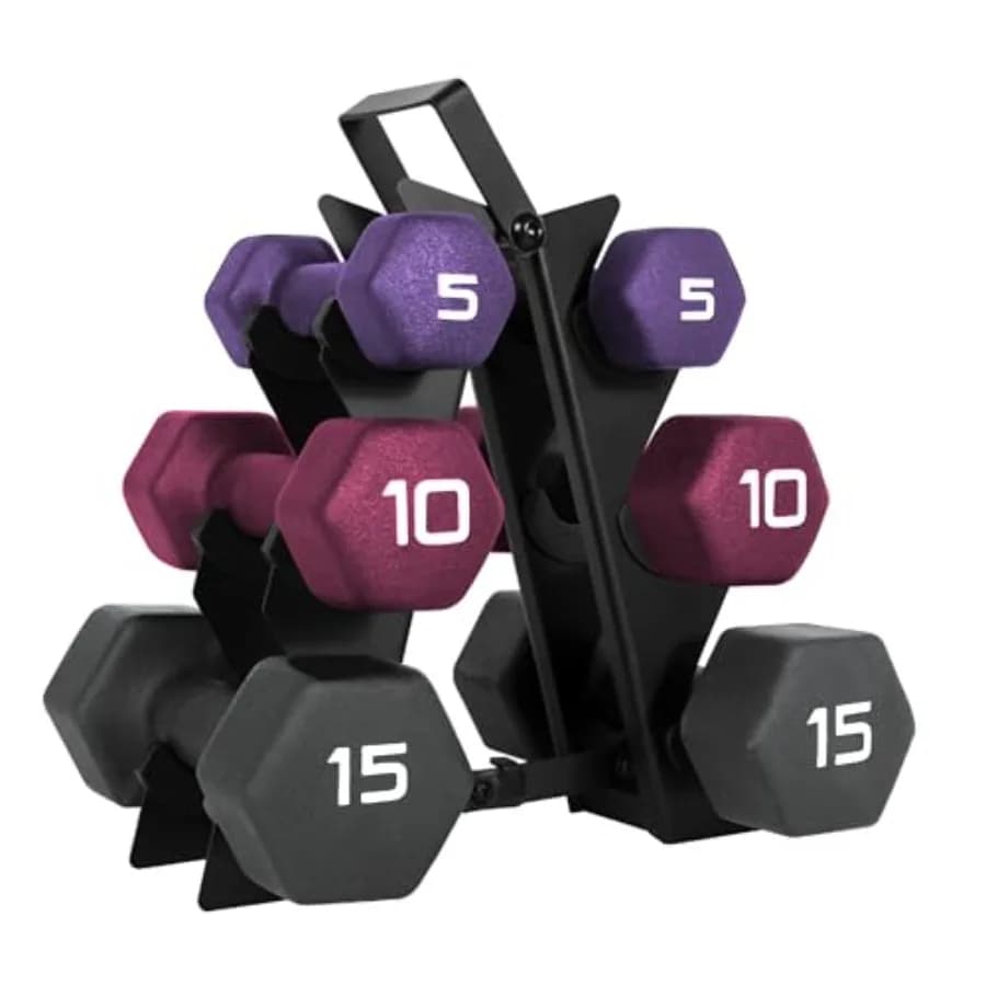Hexagonal handlebar set in neoprene CAP Barbell from 60 pounds with vertical support in shape of A in colored series for domestic use - Durevoli and anti-slip