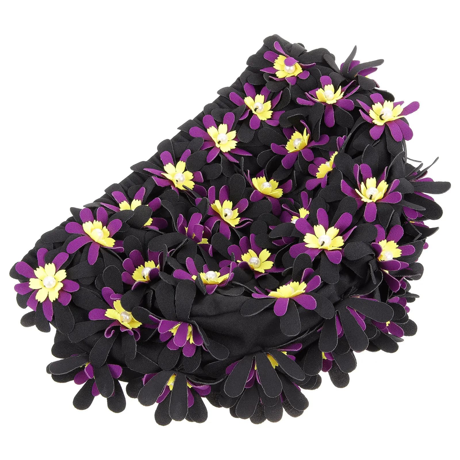 Flower Swim Cap Large Adult Swimming Hat for Women Premium Elastic Fabric Cap for Long Thick Curly Hair Shower Swim Comfort Fit