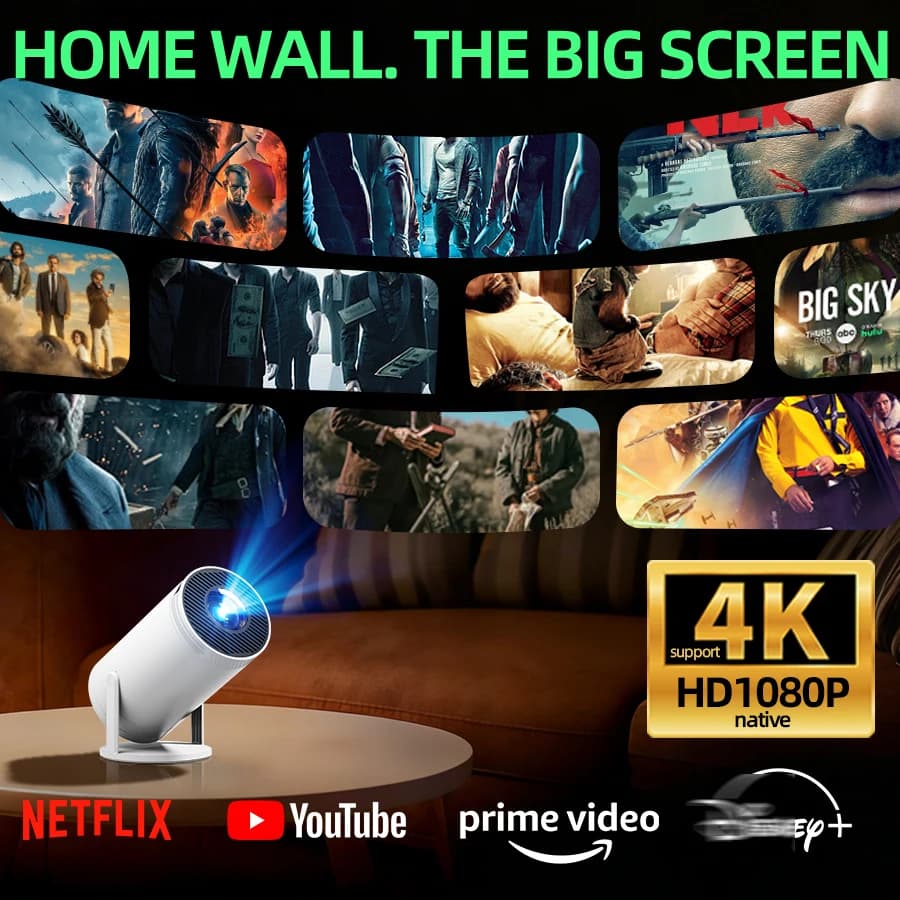 Proiettore Smart Android HD 1080P WiFi 4K per Home Theater con Altoparlanti Integrati, Supporto Telefono, Regalo Perfetto per Natale e San Valentino