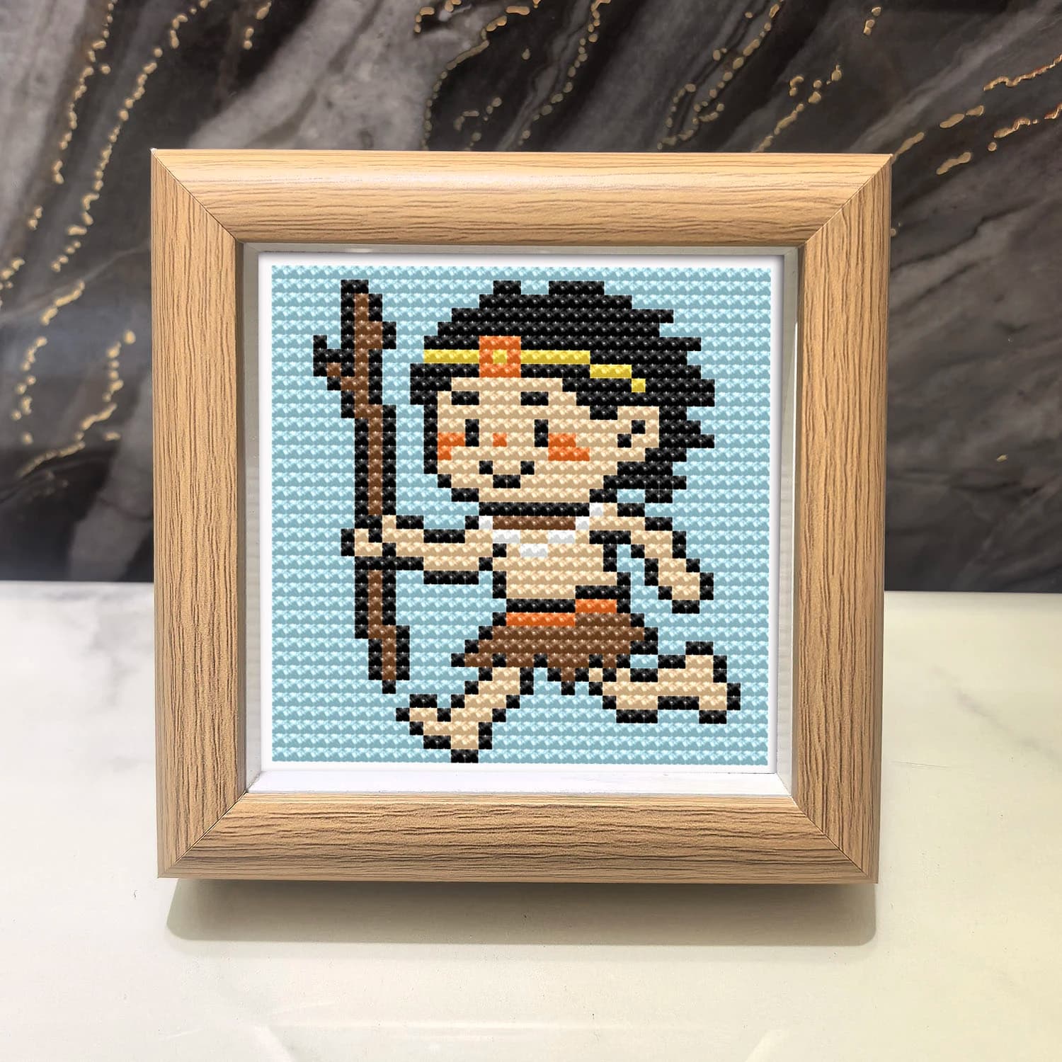 Cute Q-Version Cartoon Characters Mini Cross-Stitch with Frame, DIY Simple Handmade Embroidery Kit, 4inch Desktop Ornaments for Children's Bedroom Decoration, Holiday Craft Practice