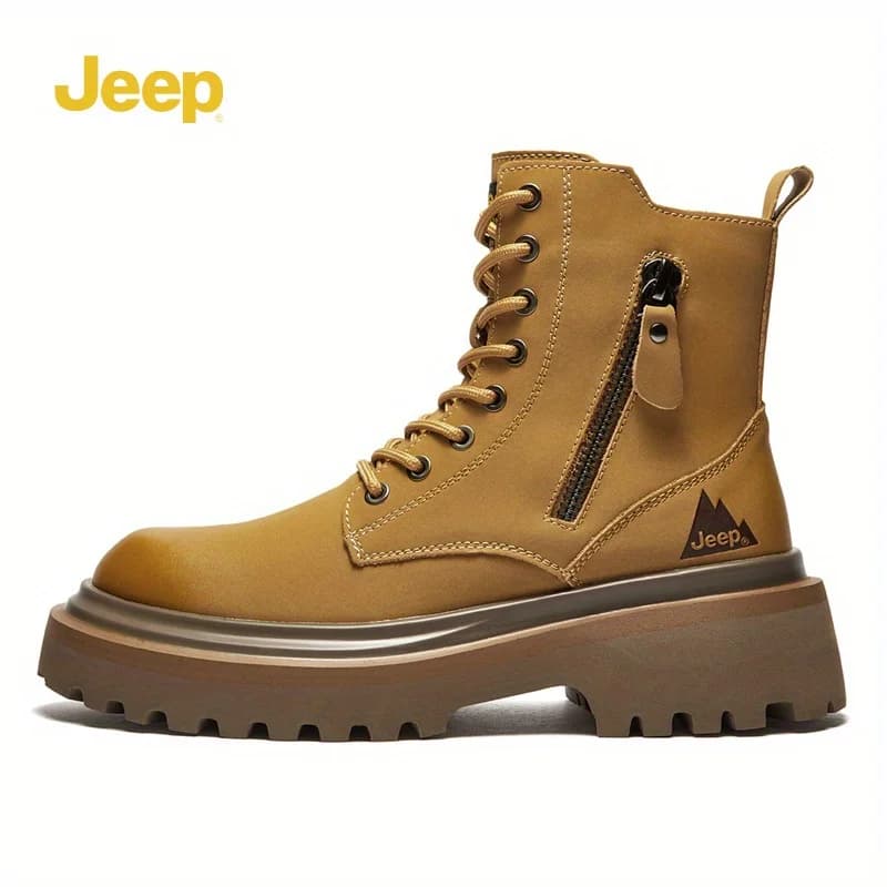 Stivali da Moto da Uomo Jeep con Zip Laterale, Suola Spessa e Stile Britannico