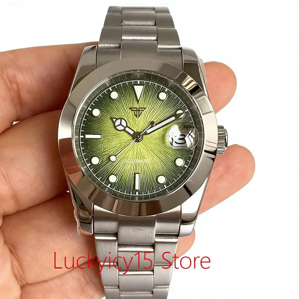 Orologi Miyota 8215 da 36 mm per uomo Quadrante con texture sfumata Lunetta lucida Vetro zaffiro Bracciale in acciaio Orologio da uomo impermeabile fino a 200 m
