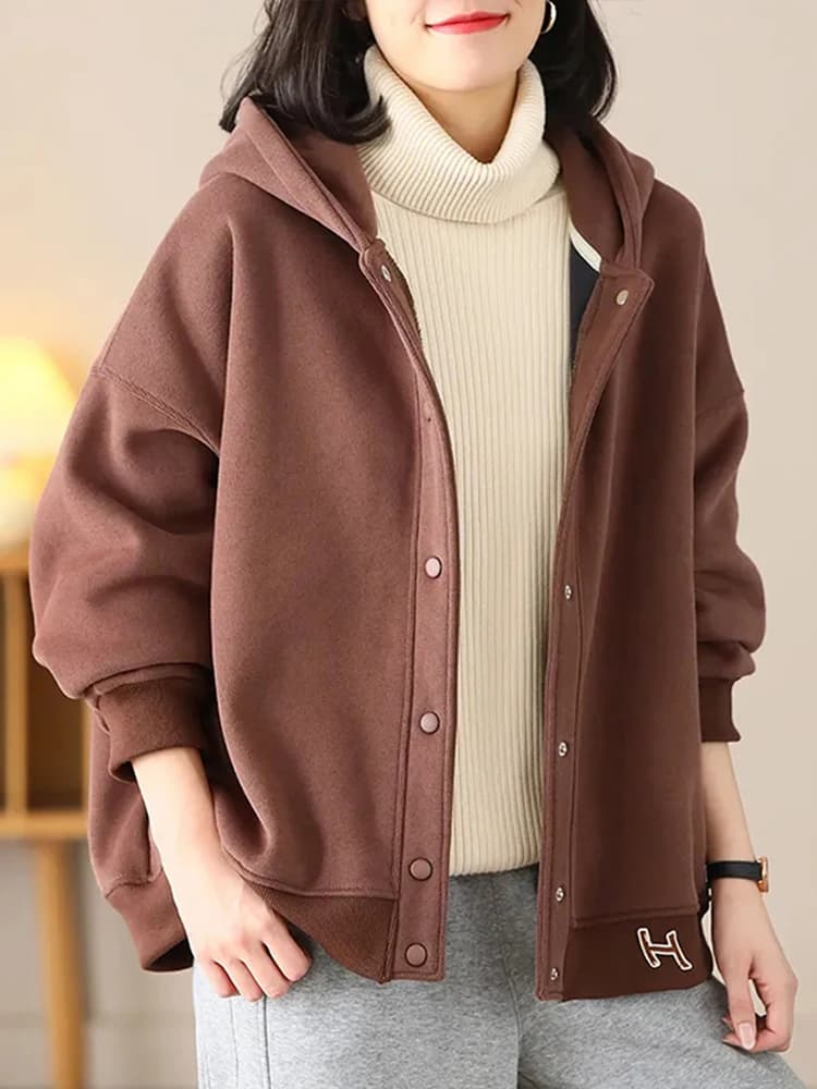 Retro plus Size Hoodie Women's Loose Long Sleeve Jacket Autumn Winter Thickened Open Cardigan Outerwear Mom's Top