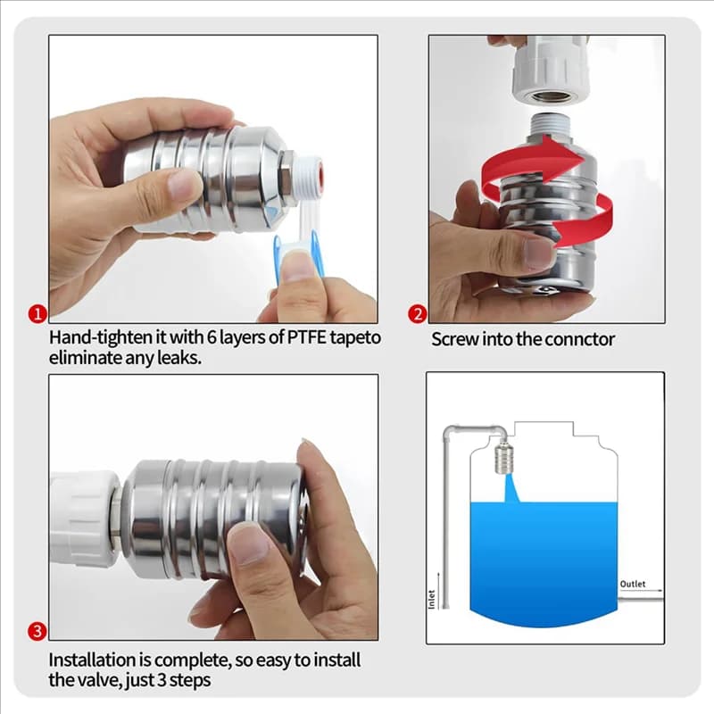 Valvola a galleggiante per acqua da 2 set da 1/2 pollici a 3/4 pollici, valvola a galleggiante in acciaio inossidabile, valvola a galleggiante con regolatore di livello dell'acqua completamente automatico