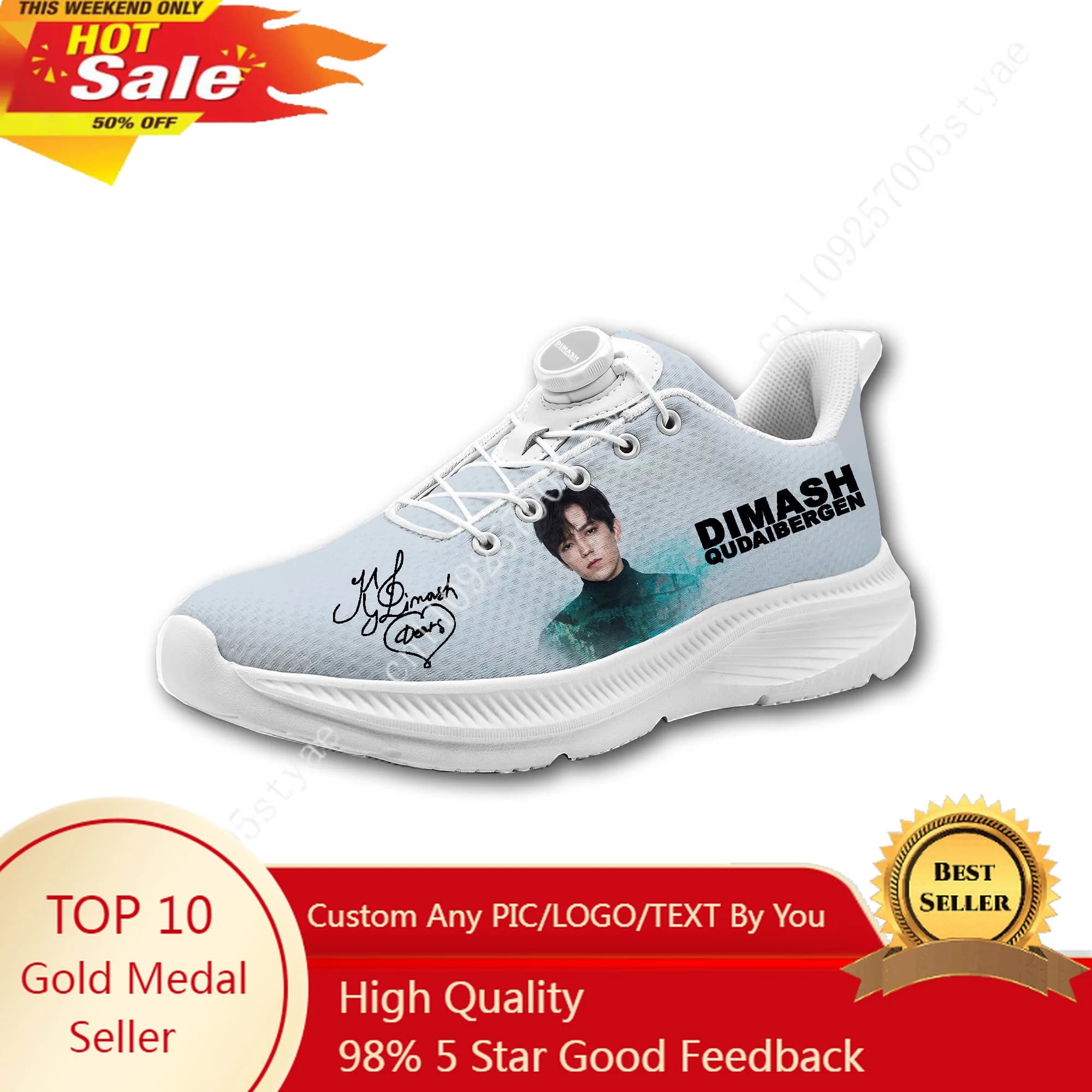 Dimash Qudaibergen Casual men's and women's trekking shoes, sports shoes with rotating button without laces, custom sneaker read