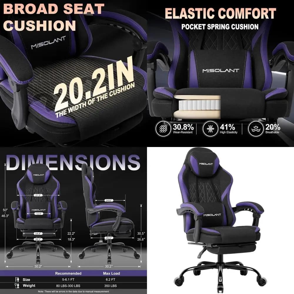 Sedia da Gaming Ergonomica con Schienale Alto, Poggiapiedi, Supporto Lombare Regolabile e Massaggio, Reclinabile 90-155° °