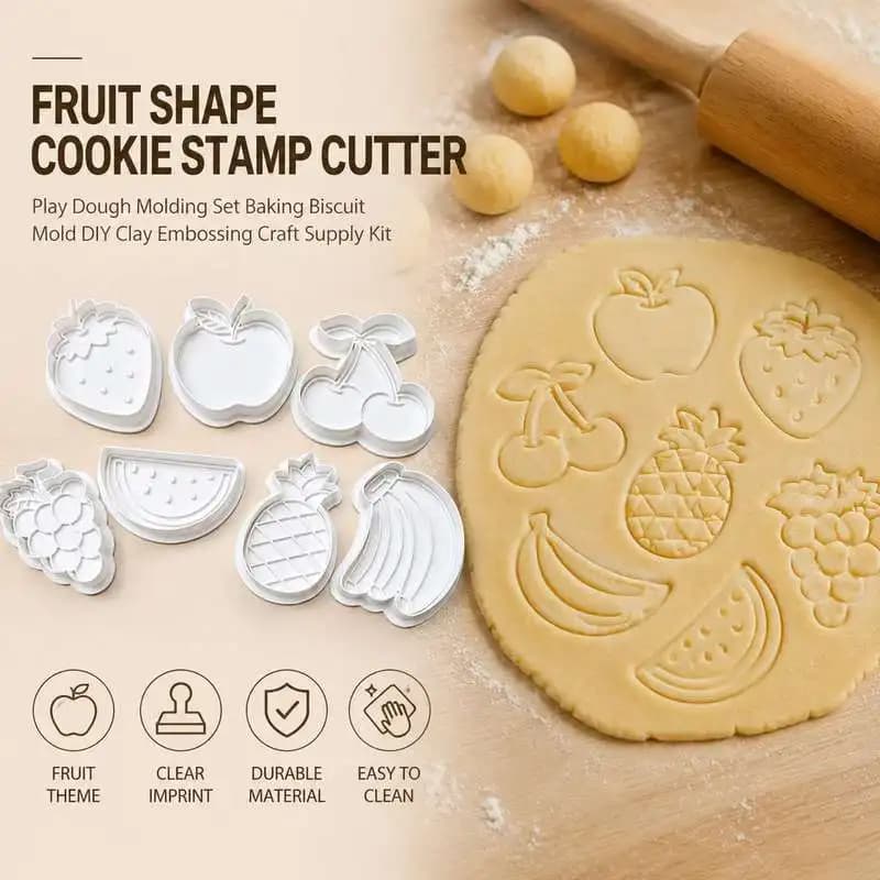 Fruit Shape Cookie Stamp Cutter Play Dough Molding Set Baking Biscuit Mold DIY Clay Embossing Craft Supply Kit