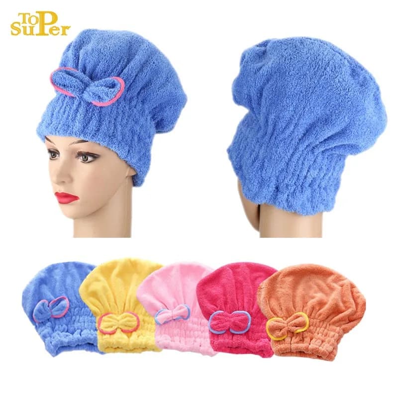 Asciugamano per capelli in microfibra ad asciugatura rapida con fiocco, cappello da doccia di design per donna, accessori da bagno