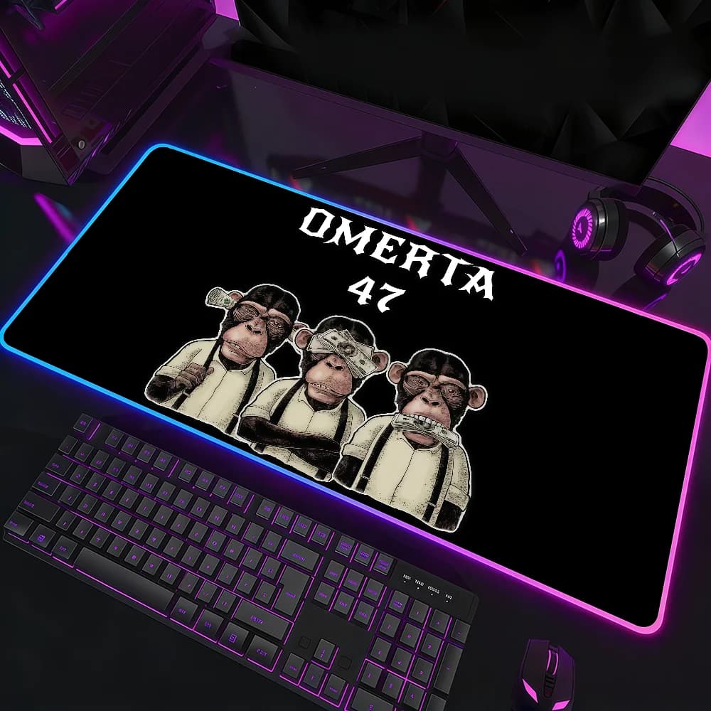 Tappetino per mouse O-Omerta 47 impermeabile con luce LED RGB, tastiera da gioco colorata, superficie antiscivolo per scrivania