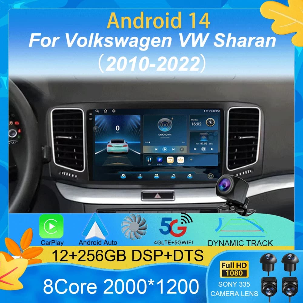 Autoradio Android Auto Stereo Per Volkswagen VW Sharan SEAT Alhambra 7N 2010-2022 Lettore Multimediale GPS Carplay 4G BT Wifi Video