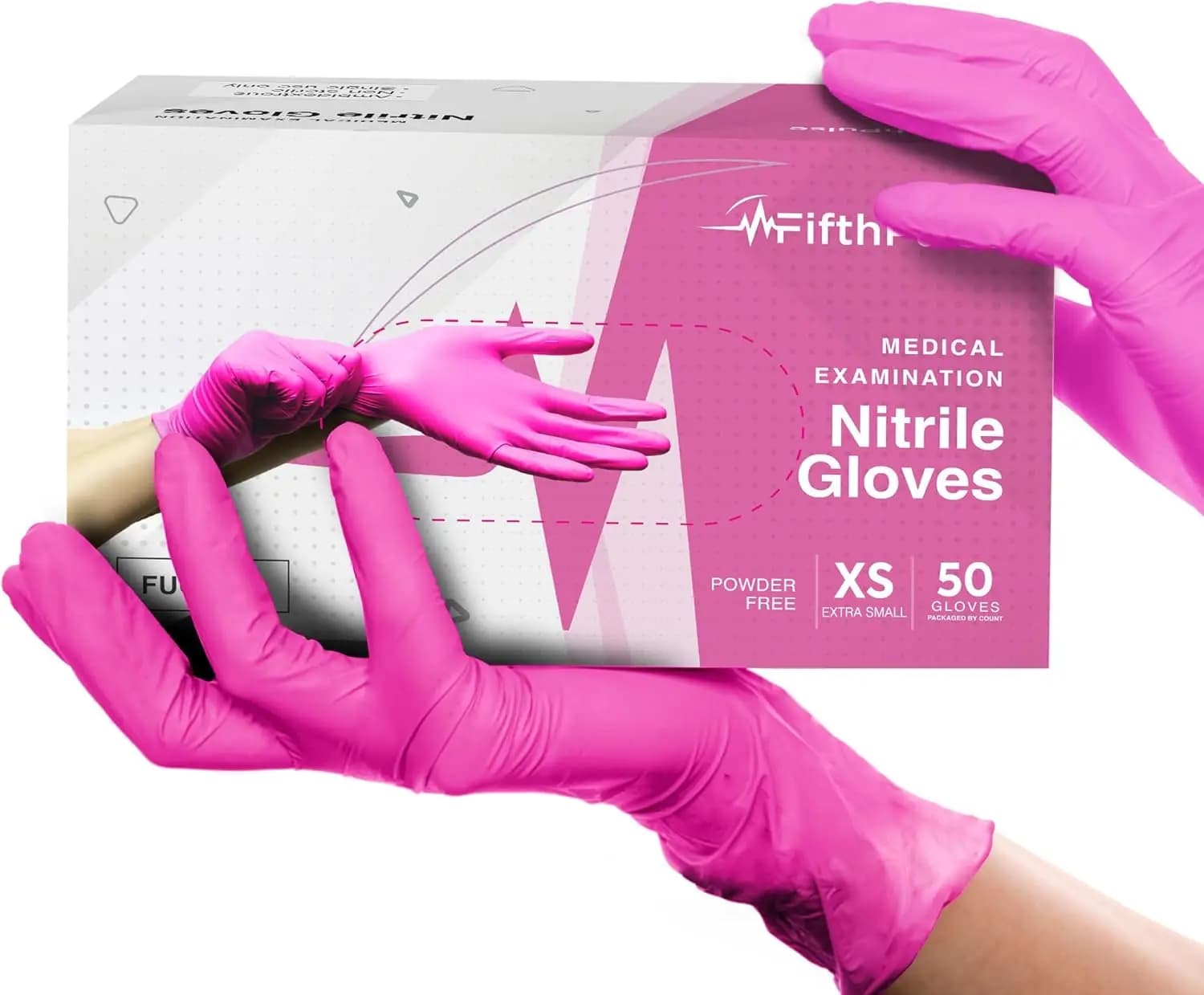 Guanti Monouso in Nitrile Rosa Fucsia - Spessore 3 Mil, Senza Polvere e Senza Lattice per Uso Medico