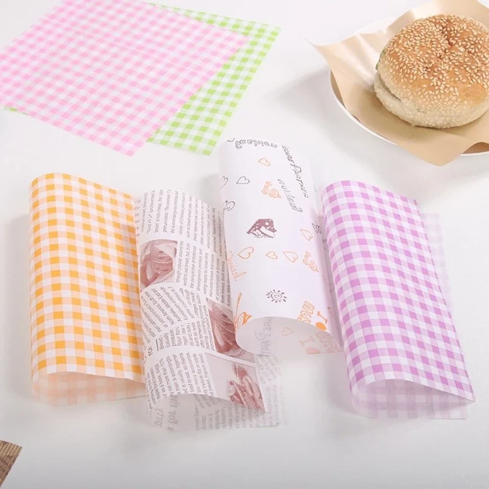 100PCS/Pack Disposable Oil-absorbing Paper Colorful Grid Food Grade Waxed Paper Safe Material Oil-Resistant Baking Paper