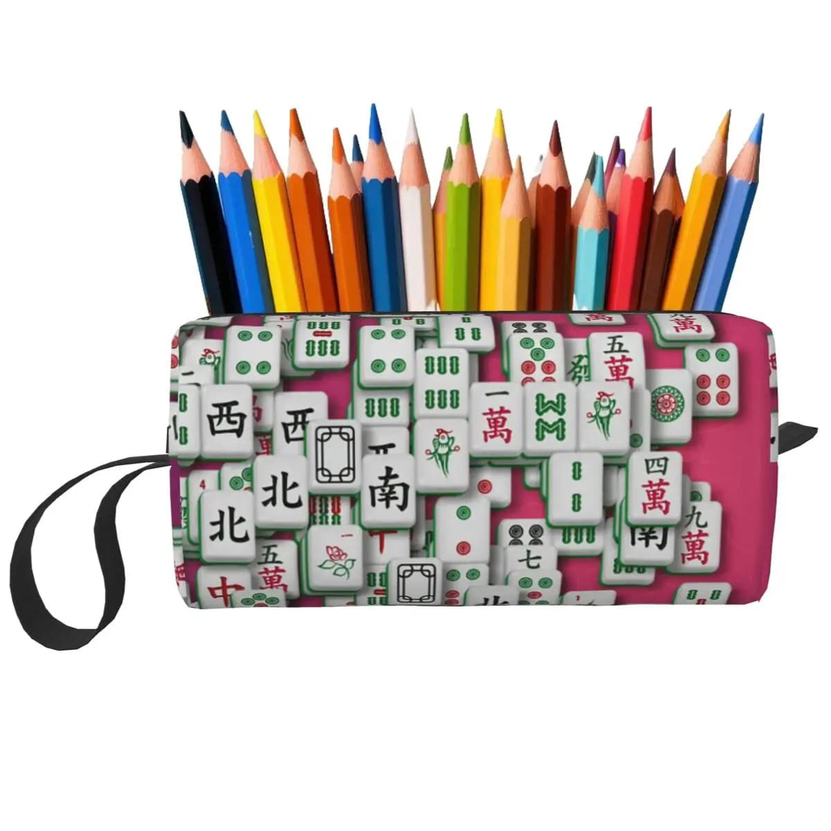 Mahjong Tile Pattern Pencil Case for Boy Girl Pen Box Pencil Bag Stationery Supplies Women Cosmetic Bag