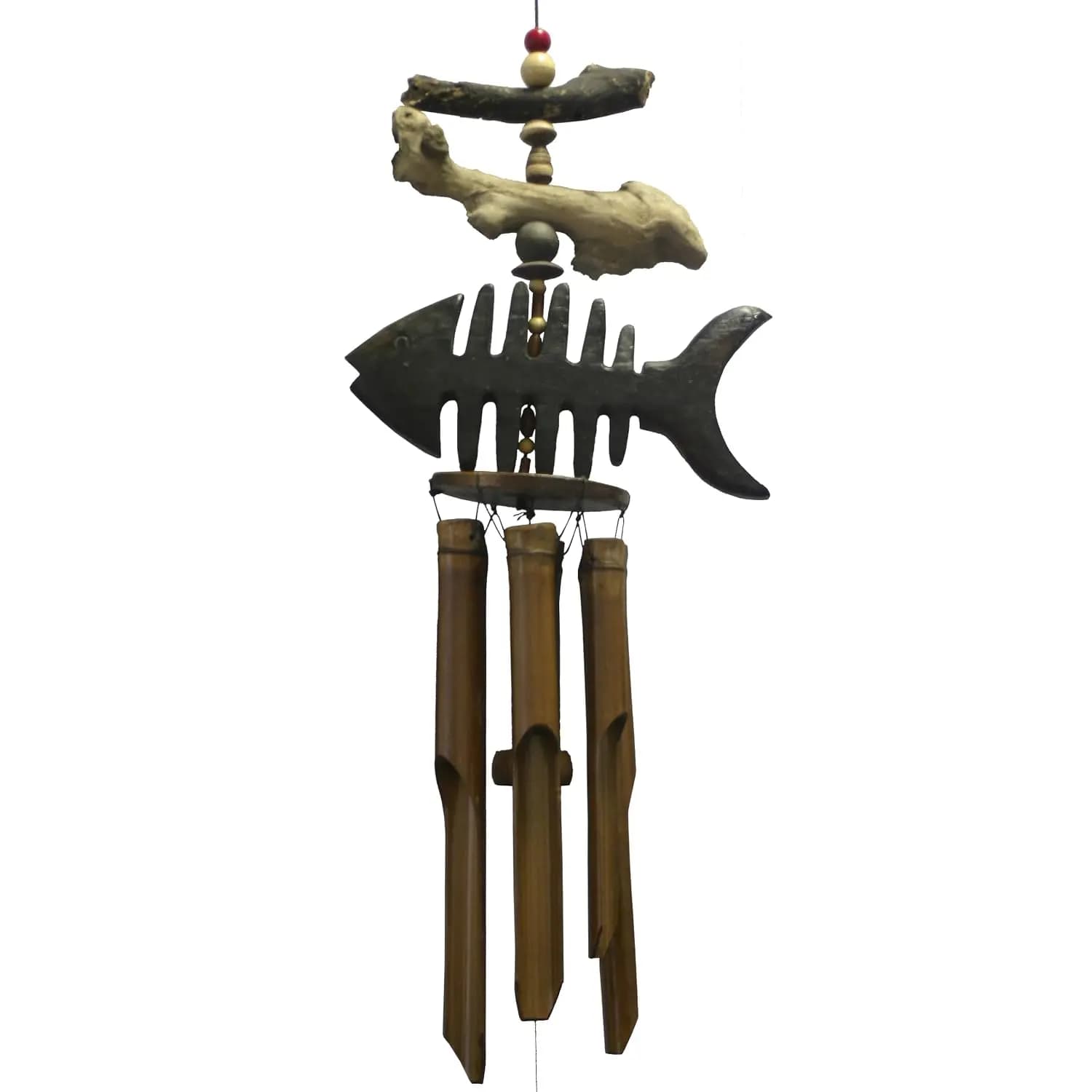 Wind Chime Fish Handcrafted Wooden Bamboo Bone Fish Outdoor Garden Decoration Patio Decor Gift