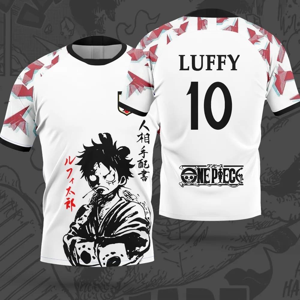 Maglia da Calcio Tema One Piece Luffy Estate 2026 Stampa 3D Antivento Traspirante Asciugatura Rapida T-shirt Uomo Donna Maglie Genitore-Figlio