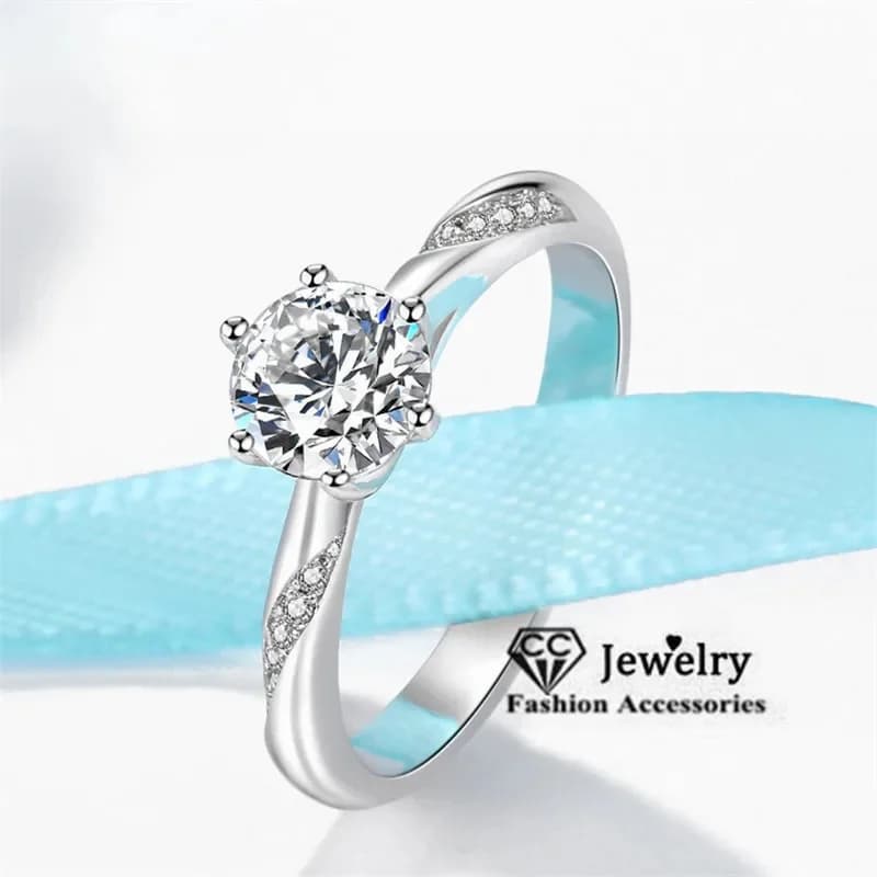 CC Rings For Women Silver Color 6.5mm 1ct Cubic Zirconia Stone Jewelry Bridal Wedding Engagement Simple Ring Bijoux CC1575