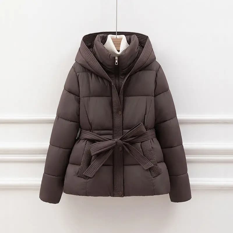 2026 Nuova Giacca Invernale Donna Parka Caldo Top A Maniche Lunghe Casual Cotone Imbottito Giubbotti Cintura Nero Marrone Con Cappuccio Outwear Femminile