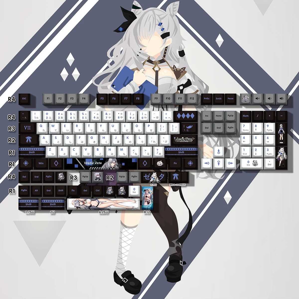 Vestia Zeta 132 Key Cap Vtuber Hololive Key Cover PBT DYE Sublimation Cherry Cross Axis Switch Keycap for Mechanical Keyboard