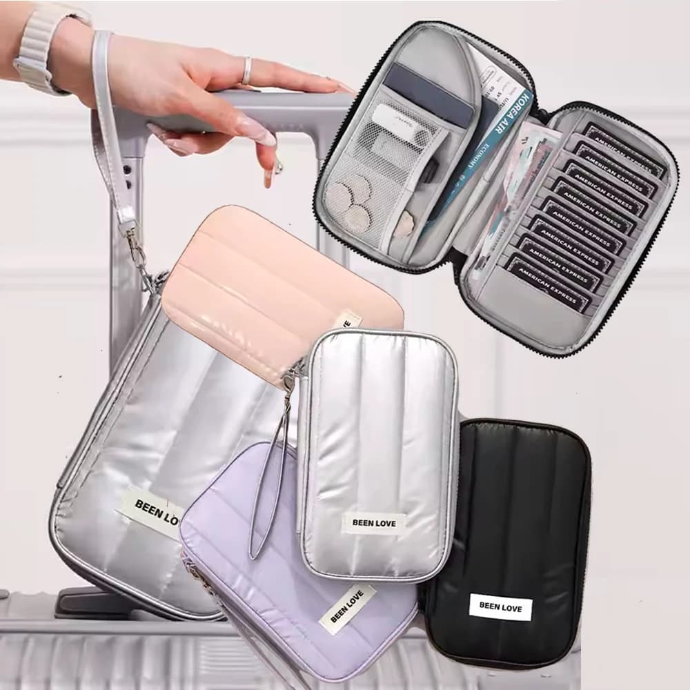Nuova Borsa Multifunzionale per Passaporto con Protezione RFID, Porta Carte Antifurto, Porta Documenti, Pochette da Viaggio, Portafoglio per Passaporto in Tessuto con Cerniera