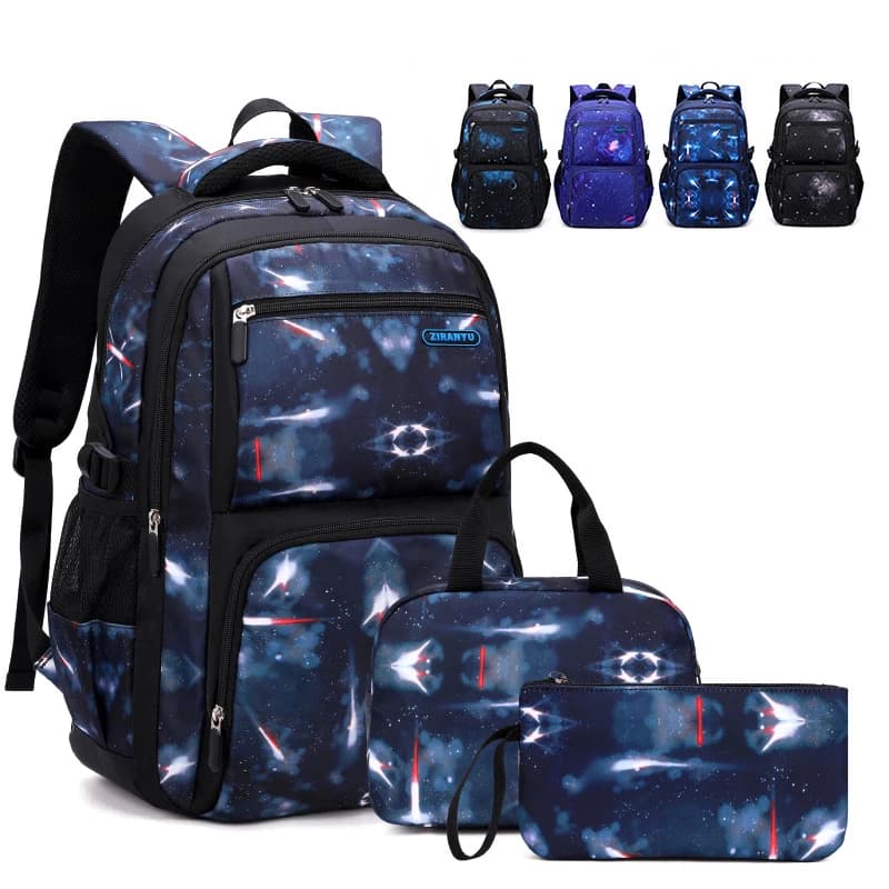 Set da 3 zaini scolastici per bambini modello cielo stellato zaino per studenti per ragazzi borsa da scuola con astuccio per il pranzo