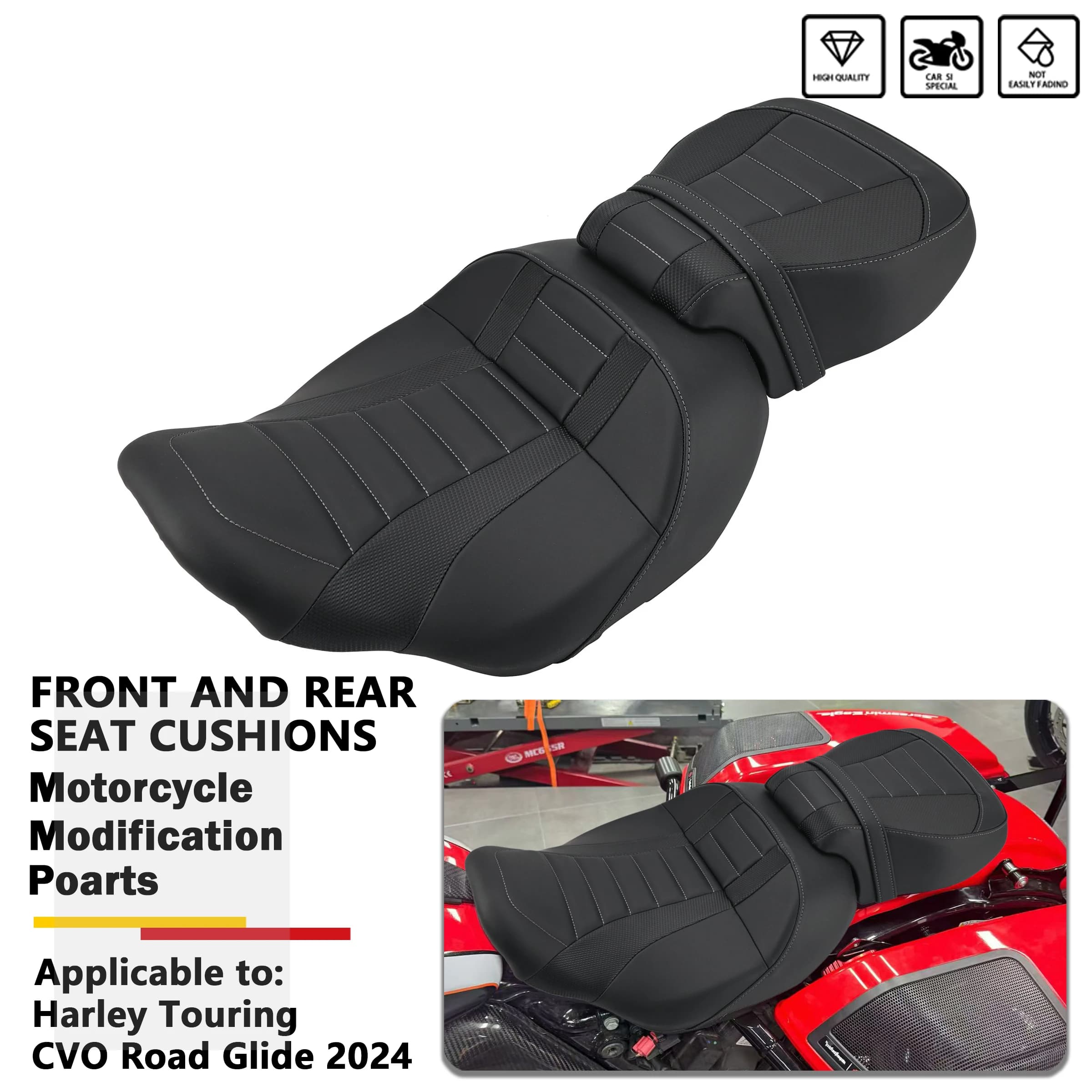 Misura per Harley Touring CVO Road Glide 2024 Sedili a due posti Comfort imbottito antiscivolo Sostituzione diretta Cuscini del sedile anteriore e posteriore