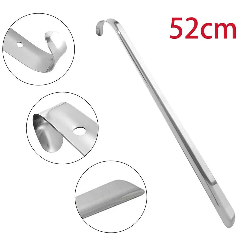 Calzascarpe extra lungo da 52 cm in acciaio inossidabile metallo argentato rimozione calzascarpe sollevatore aiuto antiscivolo strumento per tirare le scarpe 42 cm