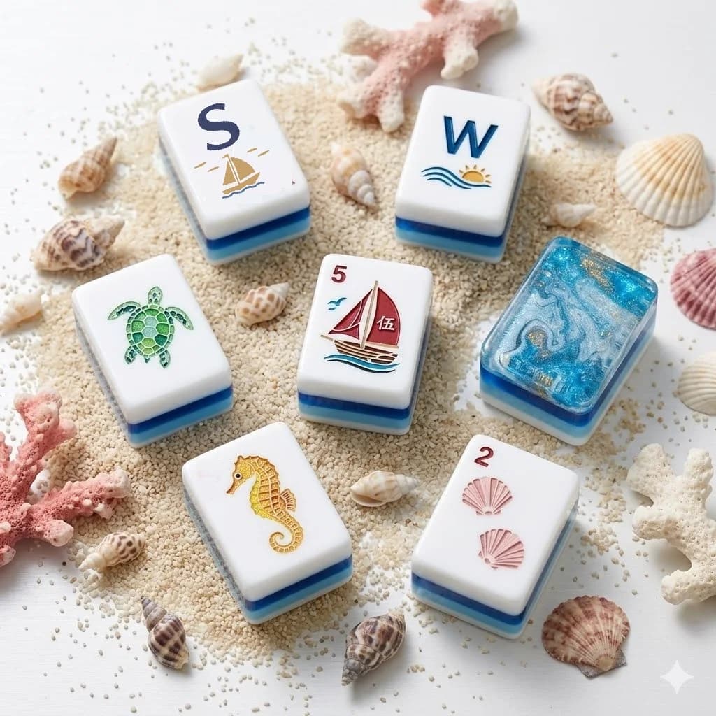 Wholesale Luxury Resin Mahjong Set, Unique Sea Theme Mahjong Tiles Custom Mahjong Game for Home Entertainment & Souvenir