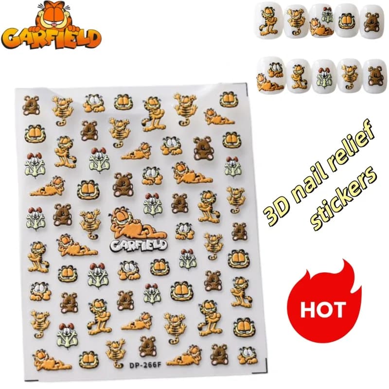 Adesivi per Unghie Stile Cartoon Garfield con Effetto 3D, Decorazioni Creative e Carine Fai-da-Te, Adesivi per Unghie di Alta Qualità
