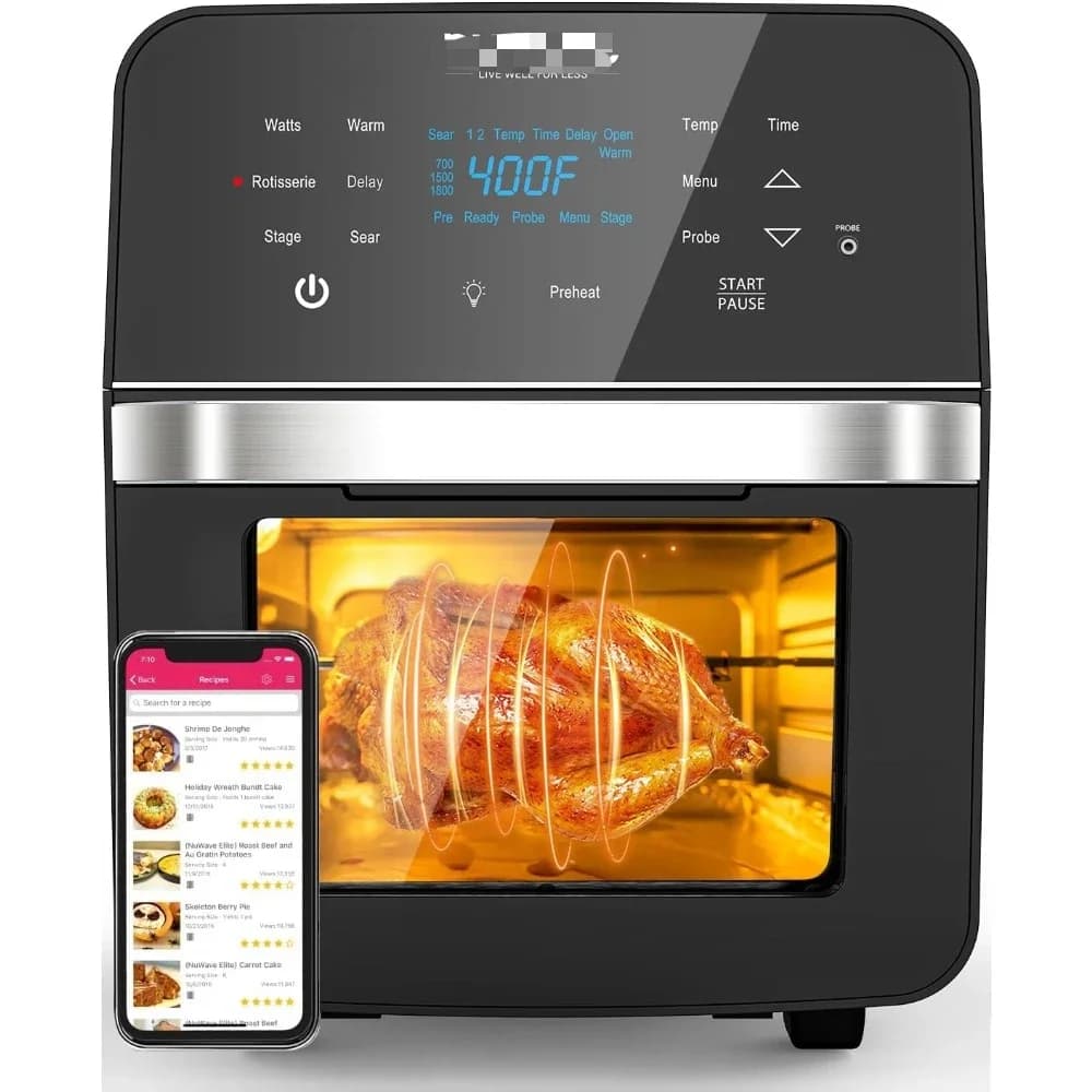 % un forno per friggitrice ad aria, dimensioni familiari X-Large da 15,5 Qt, kit cestello e spiedo per girarrosto SS, potente 1800 W, controllo della temperatura 50F-425F