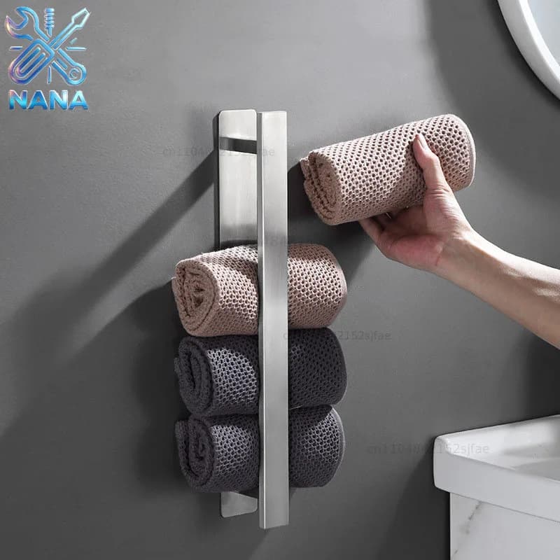 Toilet stainless steel towel rack, no punching, no nails, bathroom single rod, bathroom hardware towel hanger, towel bar