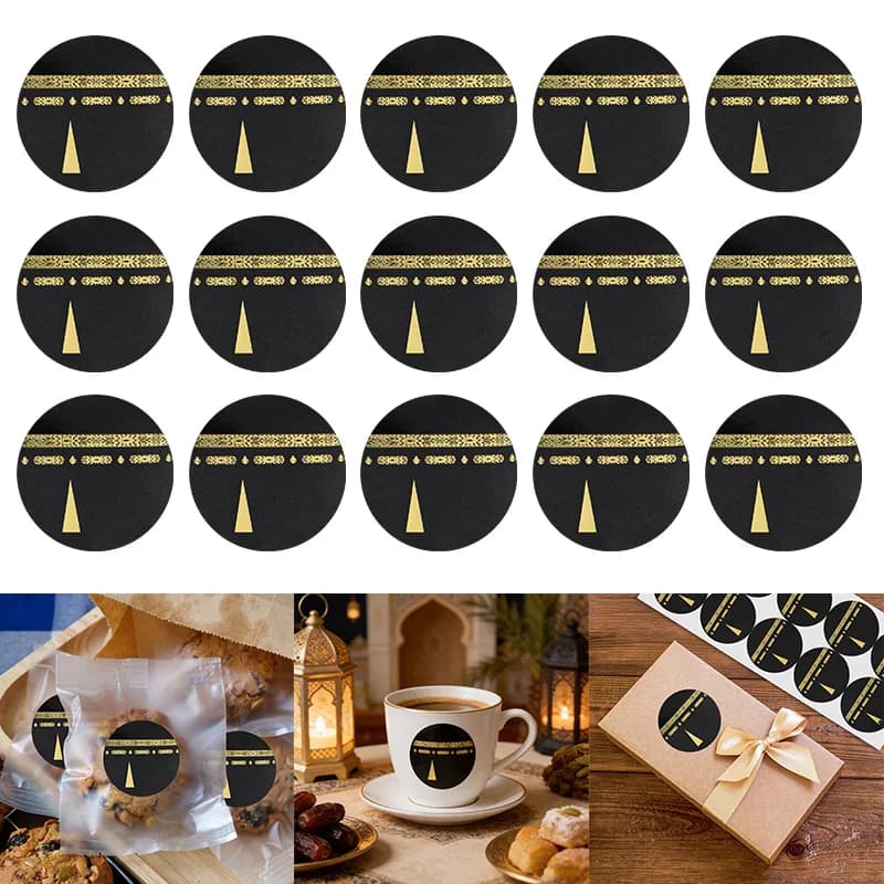 30/60 Pezzi Adesivi Neri e Oro Umrah Mubarak, Decorazioni per Feste Islamiche del Ramadan, Etichette per Confezioni Regalo e Scatole di Caramelle