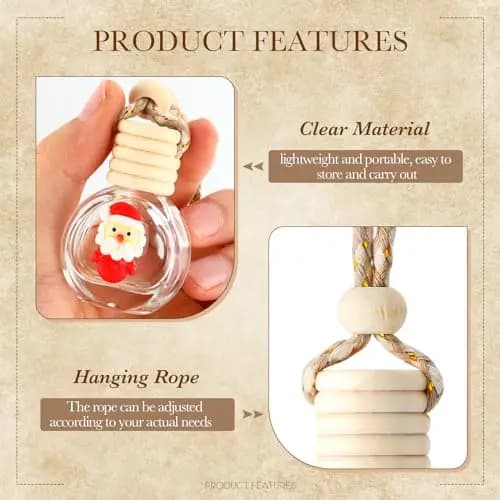 100 Pcs Transparent Glass Hanging Car Diffuser Pendant With Adjustable Rope, Wooden Cap And Festive Santa Decor For Essential